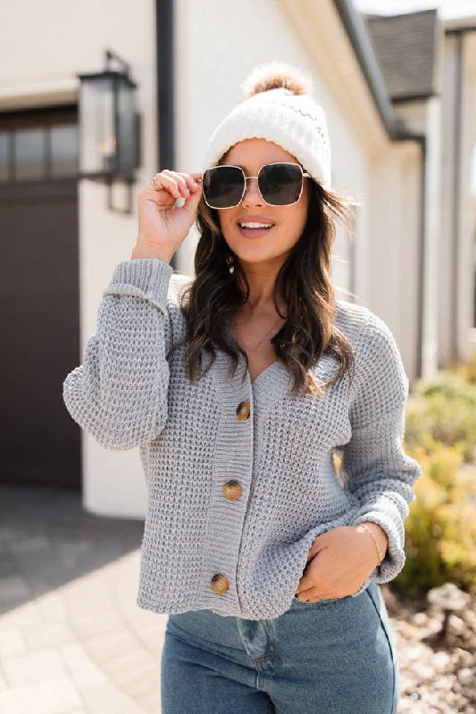 Chill Retreat Grey Waffle Cardigan