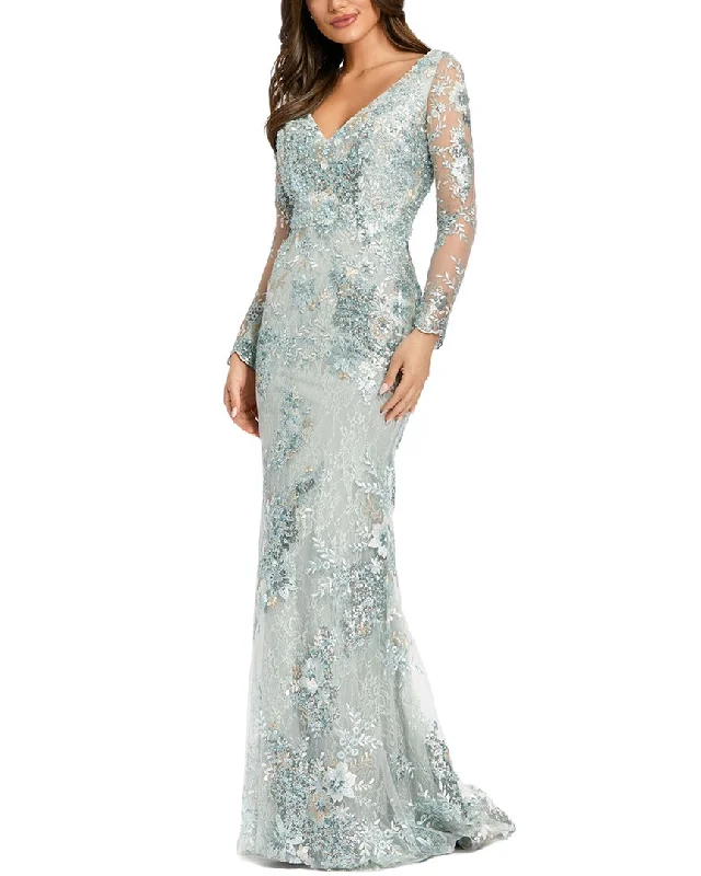 Mac Duggal Embellished V Neck Illusion Gown