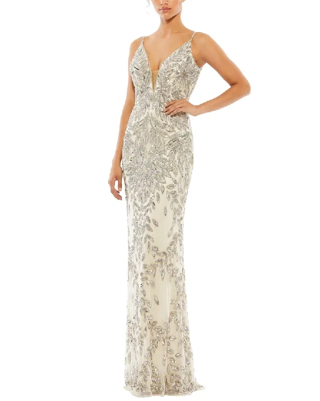 Mac Duggal Sequined Sleeveless Plunge Neck Trumpet Gown