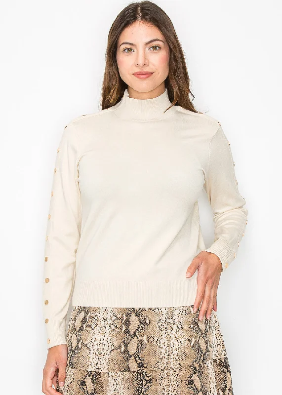 Soft Cream Button Sleeve Pullover