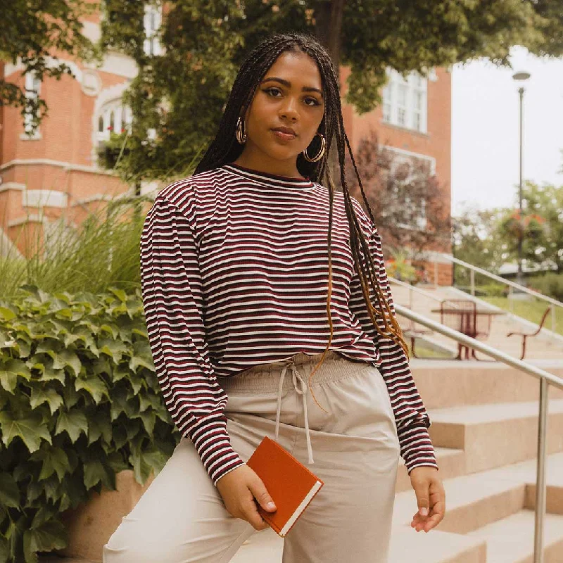 The Coco Long Sleeve, Burgundy Stripe