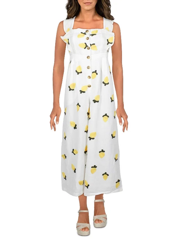 Womens Linen Blend Embroidered Lemons Sundress