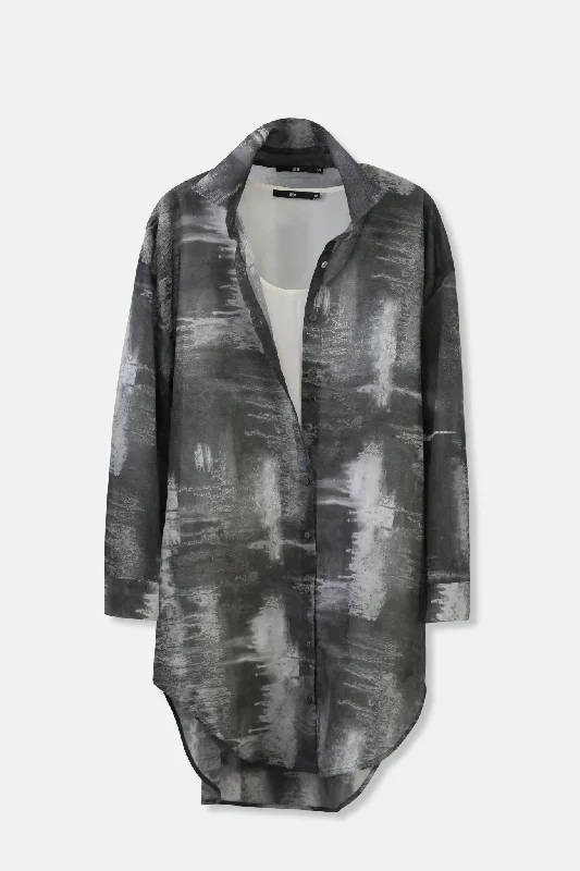 ZURI ONE-SIZE LAYERED TUNIC SHIRT IN ITALIAN COTTON VOILE GREY STORM