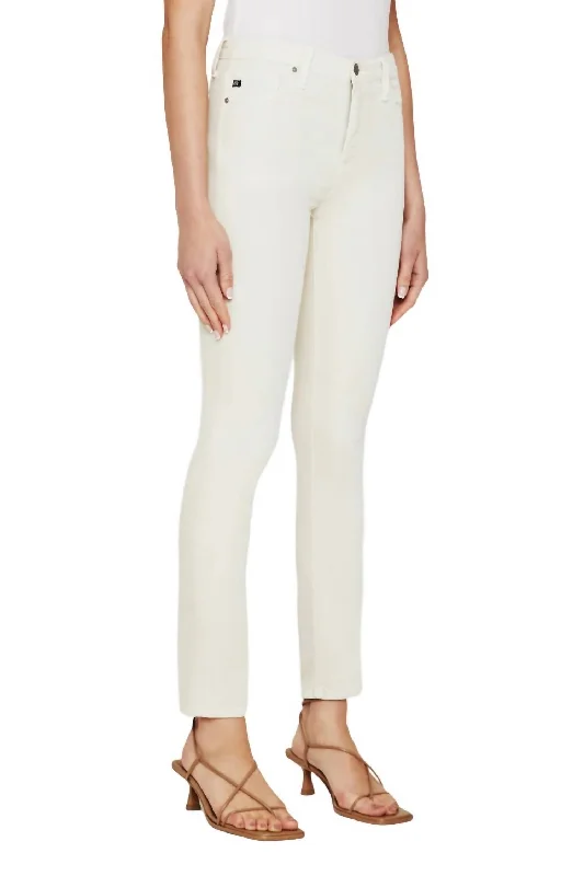 Mari Hi Rise Straight Velvet Jean In White Cream