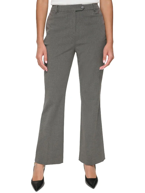 Petites Womens Mid-Rise Flare Leg Trouser Pants