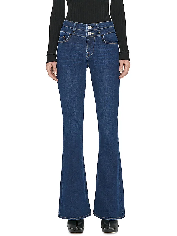 Womens High Rise Solid Flared Jeans