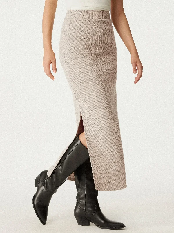 High Waisted Split Hem Midi Skirt