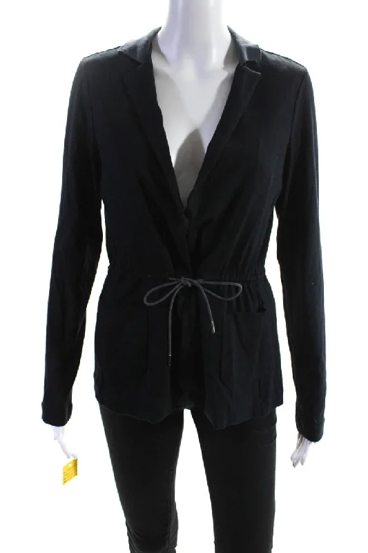 Fabiana Filippi Womens Lightweight Ribbed Drawstring Blazer Jacket Black IT 46