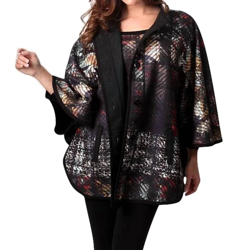 Graphic Cocoon Cape In Black Multi