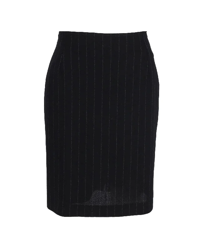 Max Mara Striped Knee-Length Skirt in Black Cotton