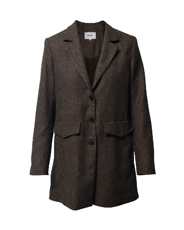 Nanushka Houndstooth Print Oversized Blazer in Brown Polyester