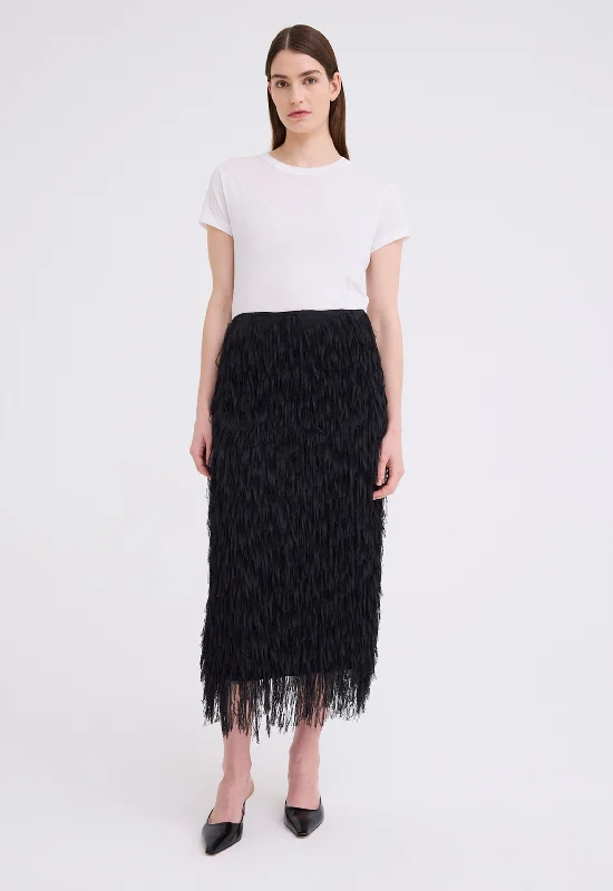 Pillar Fringe Skirt - Black