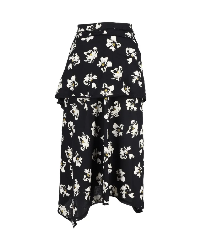 Proenza Schouler Asymmetric Midi Skirt in Floral-Print Viscose