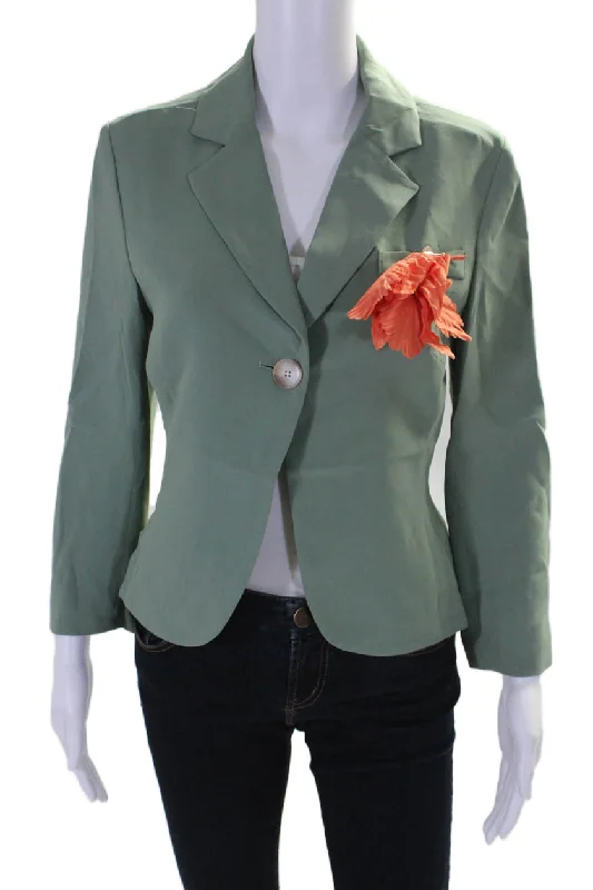 Rosie Assoulin Womens Double Faced Georgette Silk Oh Baby Blazer Jacket Sage 4