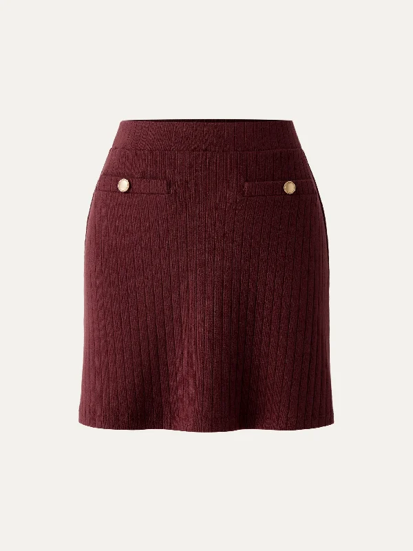 Wide Rib Gold Button Mini Skirt