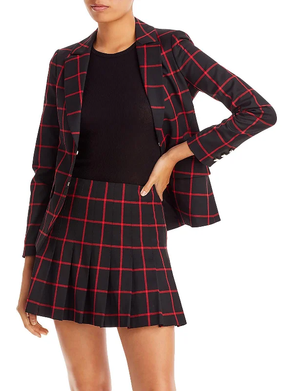 Womens Plaid Business One-Button Blazer