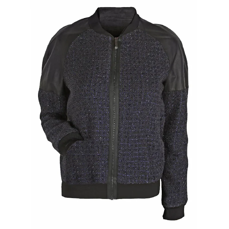 Women's Sandie Boucle Bomber Jacket In Blue/black