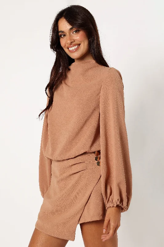 Galen Long Sleeve Romper - Mocha