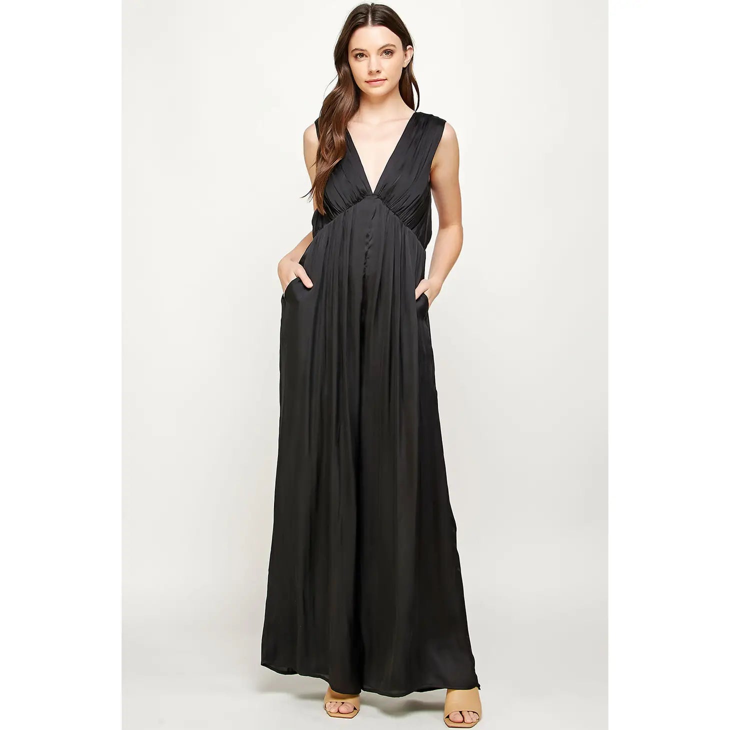 V-neck Shirred Jumpsuit