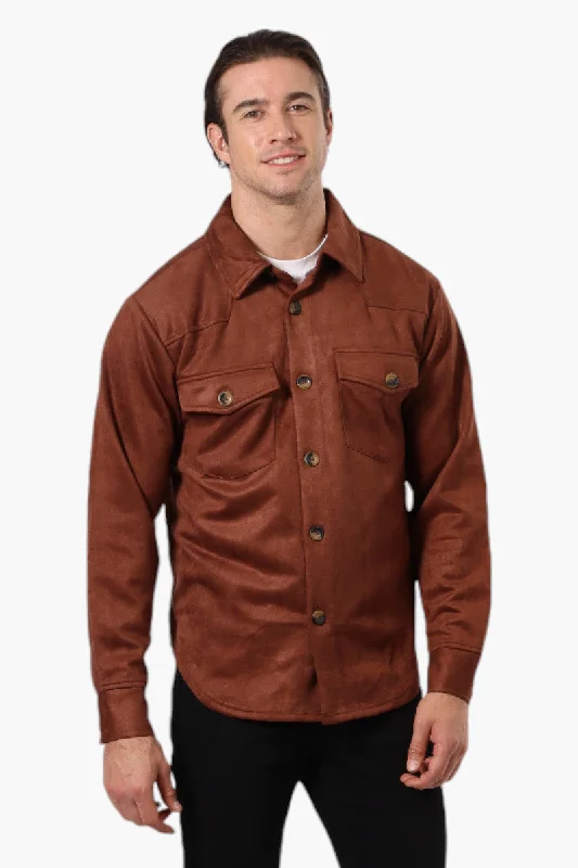 Urbanology Button Up Suede Lightweight Jacket - Brown