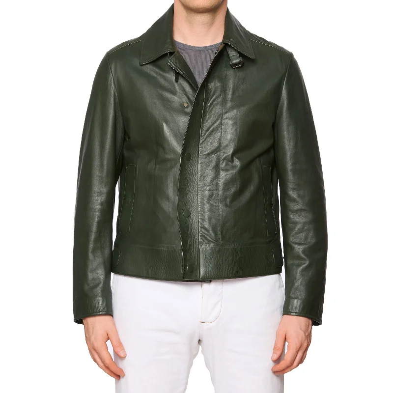 BERLUTI Paris Green Lambskin Leather Bomber Jacket EU R50 US M NEW