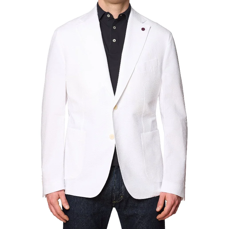 SARTORIA PARTENOPEA White Seersucker Cotton Jacket EU 54 NEW US 44 Current Model