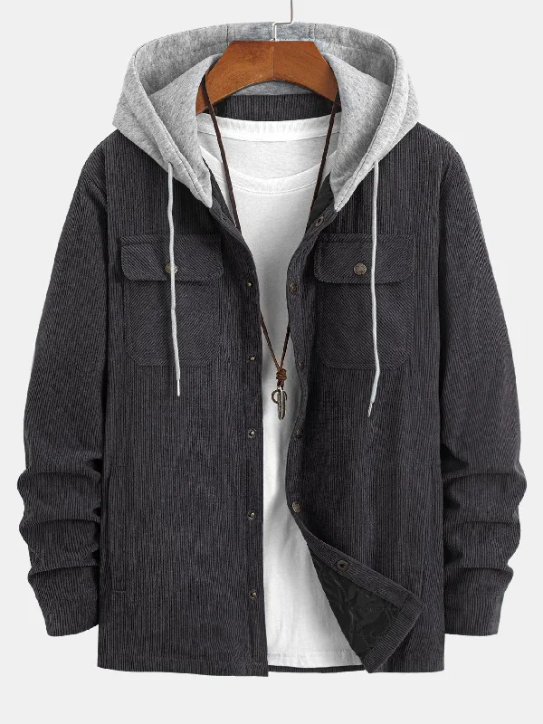 Quilted Lined Corduroy Hooded Coat