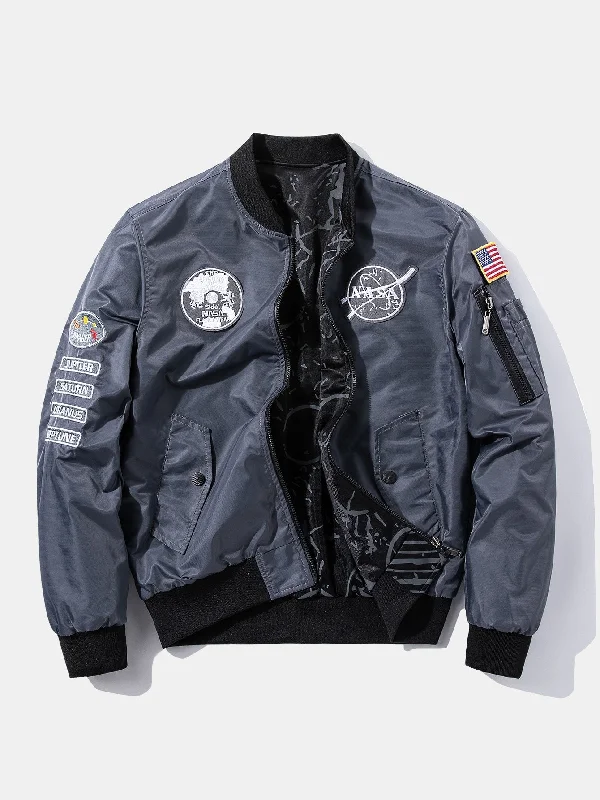 Reversible NASA Embroidered Patch Bomber Jacket