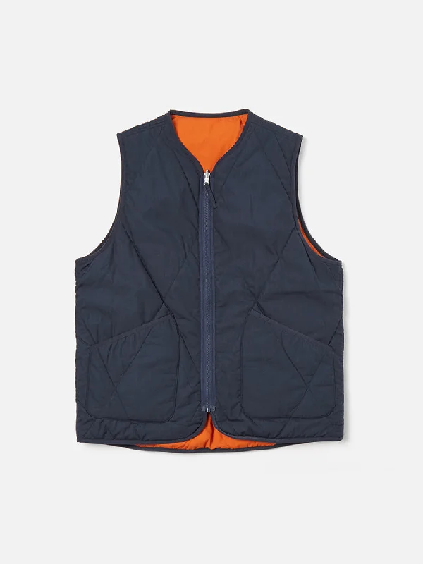 Universal Works Reversible Liner Gilet in Navy Orange