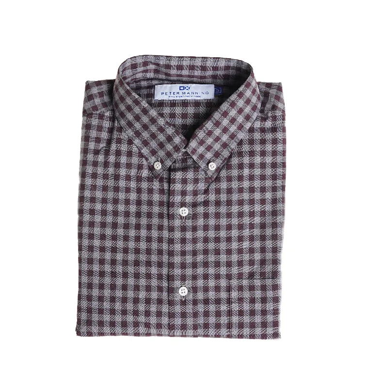 Everyday Stretch Oxford Standard Fit -  Burgundy Grey Gingham