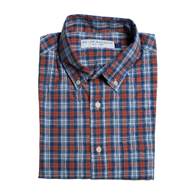 Everyday Stretch Oxford Standard Fit -  Navy Brown Plaid