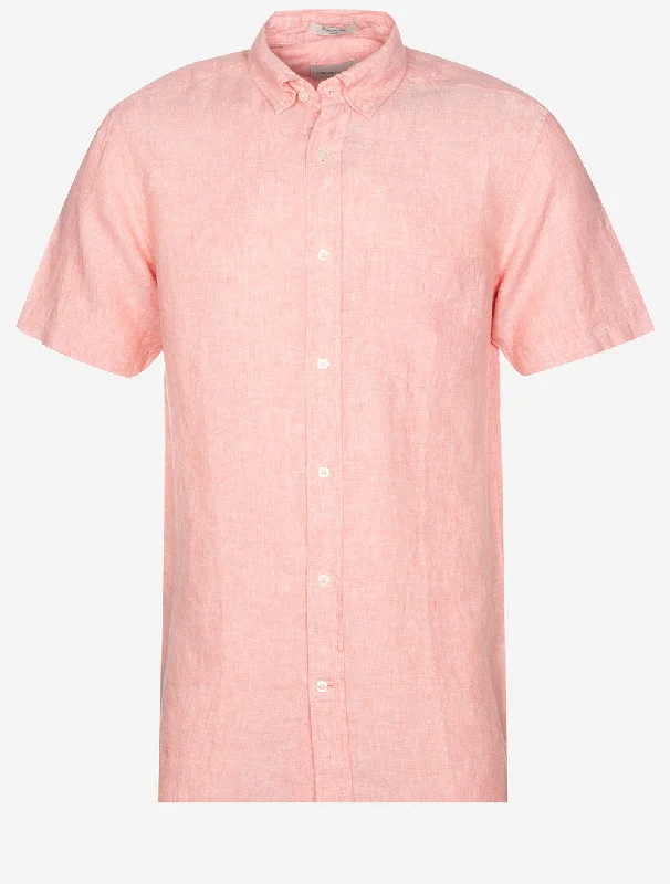 Regular Linen Short Sleeve Shirt Peachy Pink