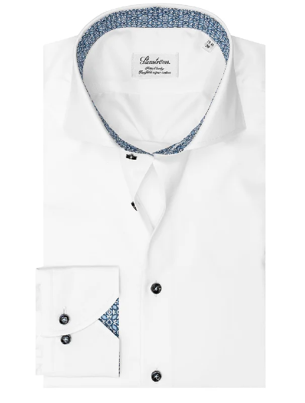 Plain with Pattern Inlay Fitted Body Shirt White