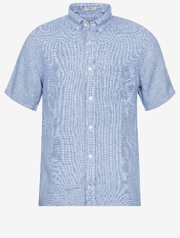 Regular Linen Houndstooth Short Sleeve Shirt Rich Blue