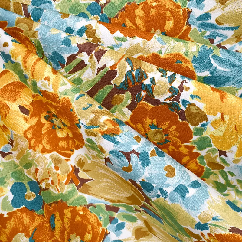 Contemporary Fit Brushstroke Floral Stretch Sateen Mustard/Rust