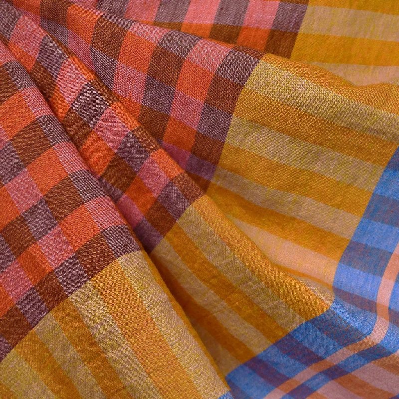 Minimalist Tailoring Merchant & Mills Saltwater Taffy Single Border Plaid Soft Washed Linen Rust/Mulit