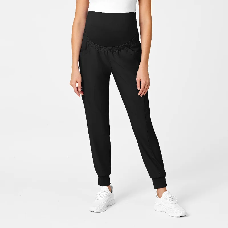 Sleek Sporty W123 Maternity Jogger Scrub Pant - Black